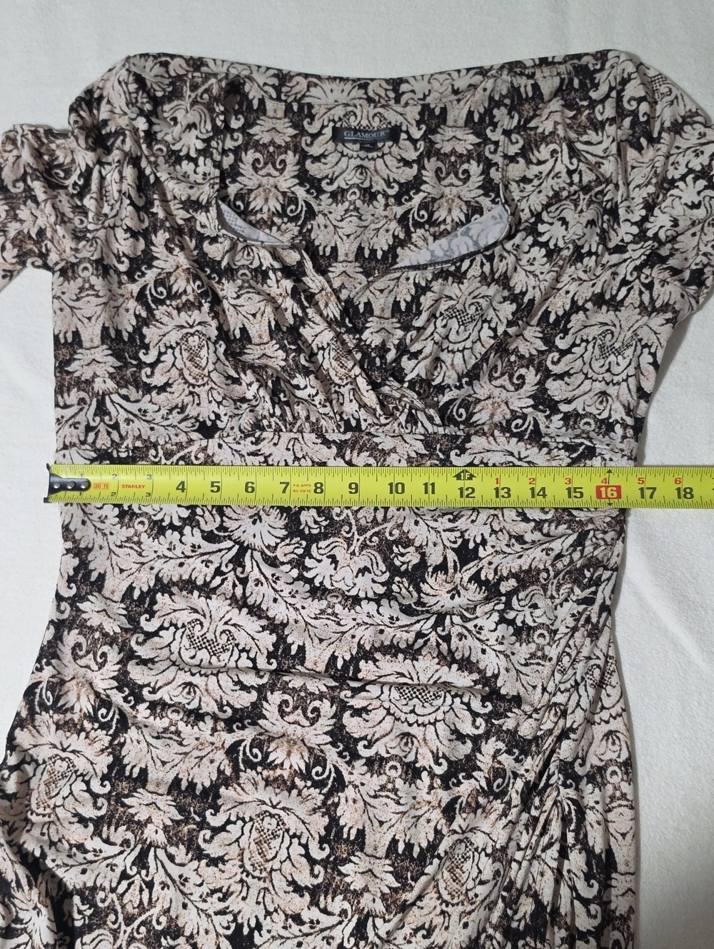 Glamour Beige and Black Floral Wrap Midi Dress Size 14. - Picture 8 of 12